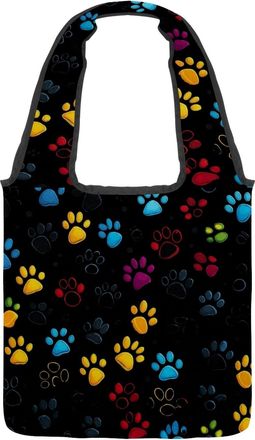 Generic Colorful Dog Paw Reversible Canvas Shoulder Tote - Double-Sided Print, 12oz Cotton, 27cm Drop, Fold-Flat Bag for Travel, Shopping, Street Outings