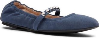 Stuart Weitzman Goldie Stud Ballet Flat in Stormy Blue Sport Suede at Nordstrom, Size 6.5