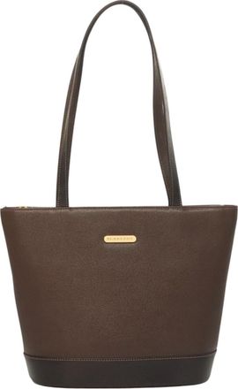 Burberry Nova Check Brown Leather Tote Bag (Pre-Owned)