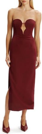 Bardot Eleni Strapless Plunge Neck Midi Dress in Burgundy at Nordstrom, Size 2