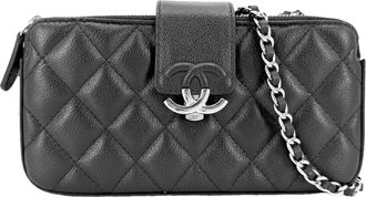 Chanel Matelasse Black Grained Calfskin Chain/Shoulder Wallet (Pre-Owned)