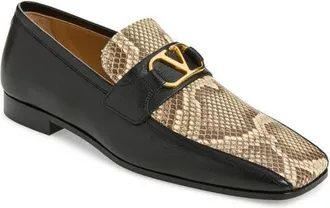 Valentino Garavani Signature VLOGO Python Embossed Loafer in Black/cream at Nordstrom, Size 43
