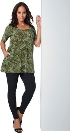 Jessica London Stretch Cotton Square Neck Tunic in Dark Olive Delicate Paisley at Nordstrom, Size Medium