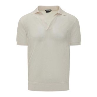 Tom Ford Polo Shirts, male, White, Size: L SS Buttonless Polo