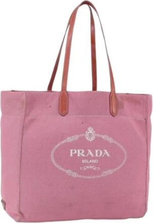 Prada Pre-owned Tote Bags, female, Pink, Size: ONE SIZE Pre-owned Canvas Tote Bag