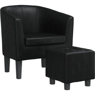 vidaXL Sill&oacute;n Con Taburete Cuero Sint&eacute;tico Negro Vidaxl