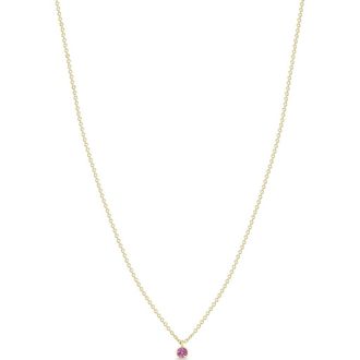 Zo&euml; Chicco 14K Gold Bezel Birthstone Necklace in Yellow Gold/Pink Saphire at Nordstrom, Size 16 In