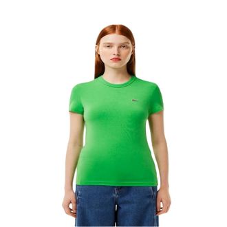Lacoste Slim fit T-shirt met logo en ronde hals voor dames (Groen)