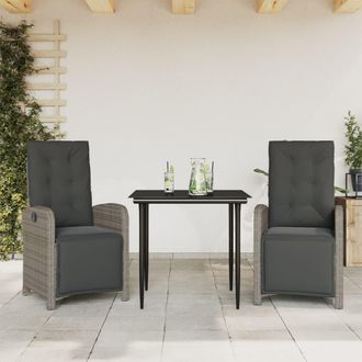 vidaXL Vidaxl - Sillas Y Mesita De Jard&iacute;n Con Cojines 3 Piezas Rat&aacute;n Pe Gris