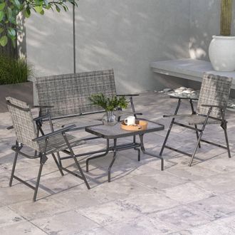 OUTSUNNY Patio Furniture Set, Garden Set w/ Table, Foldable Chairs, a Loveseat in Light Grey