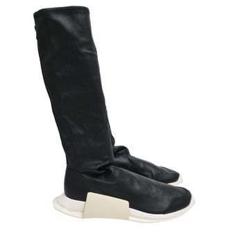 Rick Owens x Adidas Level Sock Runner Boots in Black Leather
