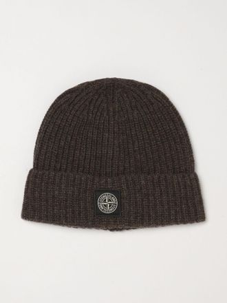 Stone Island Berretto beanie in lana a coste con patch logo Compass