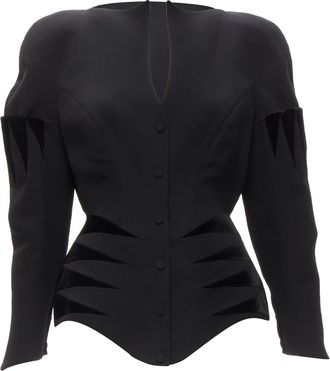 Thierry Mugler rare THIERRY MUGLER Vintage black wool geometric velvet peplum jacket IT40 S