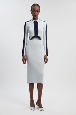 Karen Millen Womens Rib Knit Polo Zip Up Midi Dress - Pale Blue Viscose - Size X-Small