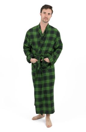 Leveret Mens Flannel Robe, 100% Cotton in Plaid Black & Green at Nordstrom, Size Xxx-Large