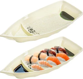 OEM Plato Para Servir Sushi Con Forma De Barco, Plato De Pl&aacute;stico Esmaltado Pr&aacute;cticamente Irrompible, Dimensiones: 32,7 X 14,5 Cm