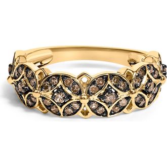 House of Brilliance 10K Yellow Gold Plated Silver 3/8 Cttw Champagne Diamond Lattice Work Band Ring in Yellow Gold Over Silver at Nordstrom