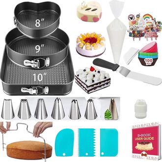 OEM Juego De Tres Moldes Para Pasteles, Fabricados En Acero Al Carbono, Disponibles En Formas Redondas, De Coraz&oacute;n Y Cuadradas, F&aacute;ciles De Desmoldar, Con 