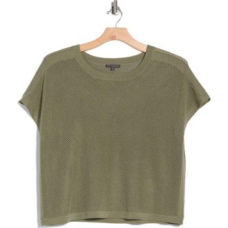 Adrianna Papell Open Stitch Short Sleeve Sweater in Oil Green at Nordstrom Rack, Size 3X