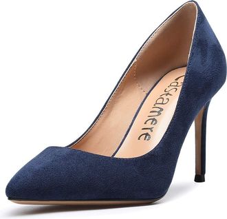 Castamere Pointed Toe High Heels Womens Stiletto Slip-On Court Shoes 3.3IN Heels Suede Navy Blue Pump EU 41.5