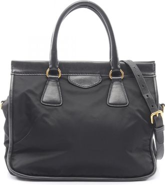 Prada Black Nylon Leather Handbag Tote Bag (Pre-Owned)