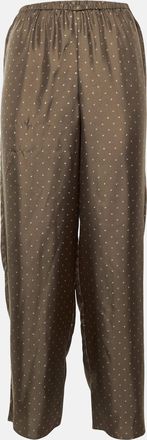Theory Brown Overlay Dot Silk Wide Leg Pants