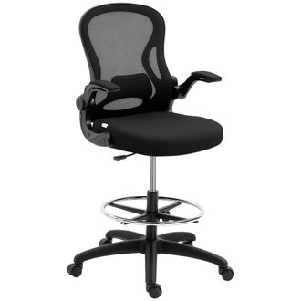 Vinsetto Vinsetto - Silla De Dibujo Giratoria Silla De Escritorio Alta Con Respaldo Medio Soporte Lumbar Reposabrazos Abatibles Altura Ajustable 59x65x102-122 