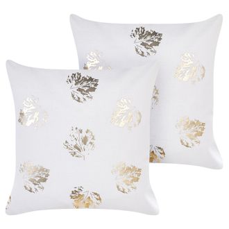 Beliani Beliani - Conjunto De 2 Cojines De Terciopelo Blanco Dorado 45 X 45 Cm Hojas Goldenrod