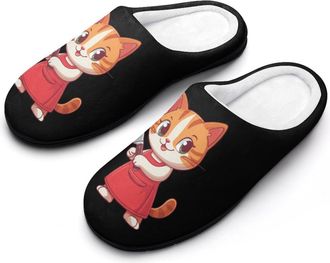 Generic Chef Cat with Apron Slippers Men Winter Warm Cotton Anti-Slip Indoor Slip-Ons House Shoes