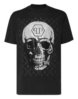 Philipp Plein T-shirt Round Neck SS Skull and Plein with Crystals
