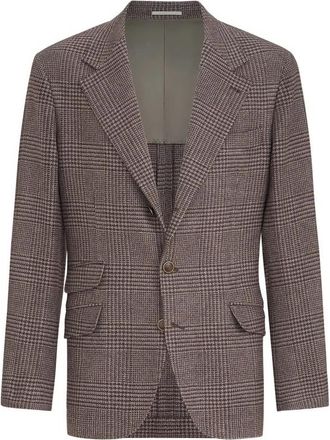 Brunello Cucinelli Comfort Wool And Cashmere Prince Of Wales Flannel Deconstructed Cavallo Blazer