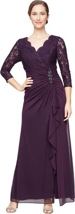 Alex Evenings Womens Long Lace Top Empire Waist Dress Special Occasion, Eggplant, 14