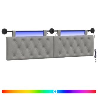 vidaXL Cabecero Colgante Con Luz Led Gris Claro Terciopelo Vidaxl