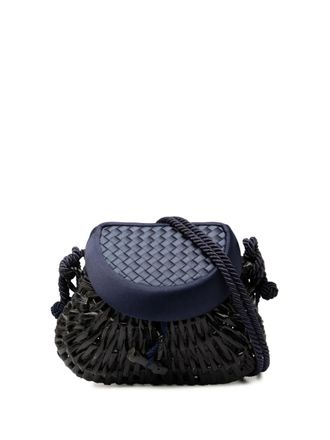 Bottega Veneta 2000-2025 Satin Intrecciato and Wicker crossbody bag - women - Satin/COTTON/ STRAW/Wicker - One Size - Black
