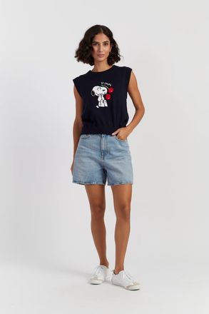 Chinti and Parker Cotton Snoopy Cherry Tank in Blue at Nordstrom, Size X-Small