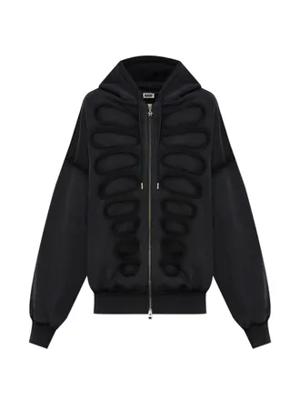 Avavav Ik had een schouderloze hoodie van Tim Os met een fake-snit