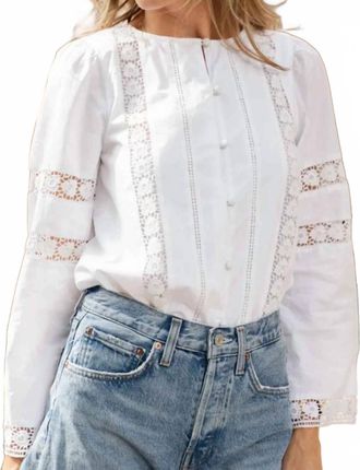 Sail to Sable Button Front Lace Top In White