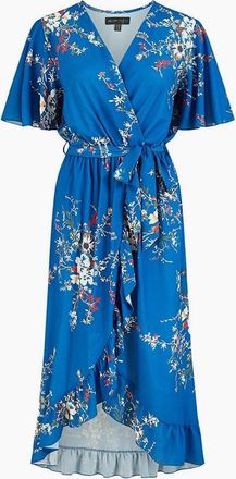Mela Womens Floral V-Neck Midi Wrap Dress - Blue - Size: 10