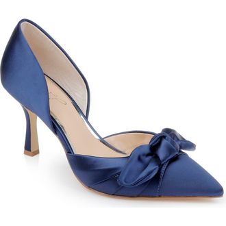 Badgley Mischka Emelia dOrsay Pointed Toe Pump in Navy Satin at Nordstrom Rack, Size 8.5