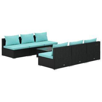 vidaXL Set De Muebles De Jard&iacute;n Y Cojines 7 Pzas Rat&aacute;n Sint&eacute;tico Negro Vidaxl