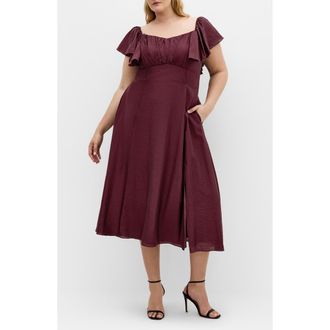 City Chic Alisa Flutter Sleeve Midi Dress in Dark Cherry at Nordstrom