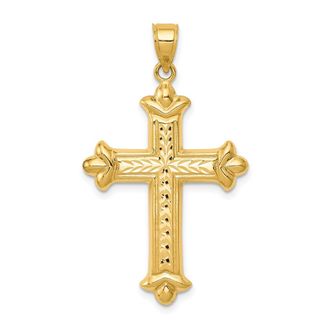 Diamond2Deal 14k Yellow Gold Reversible Diamond-cut Cross Pendant