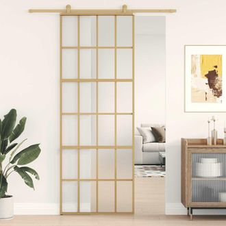 vidaXL Puerta Corredera Dorada Vidrio Esg Esmerilado Aluminio 76x205cm Vidaxl