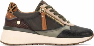 Carmela Womens Leather Wedge Lace-Up Sneaker In Khaki
