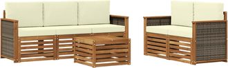 vidaXL Conjunto De Sof&aacute;s De Exterior 6 Uds. Natural Y Crema Vidaxl