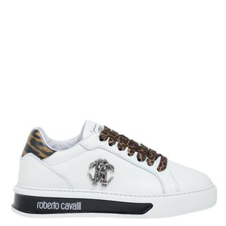 Roberto Cavalli White and Jaguar-Print Sneakers, Brand Size 40 ( US Size 10 )