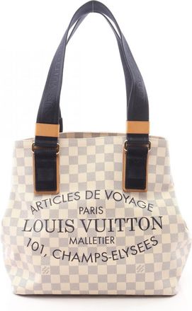 Louis Vuitton Damier Azur Navy White Coated Canvas Suede Handbag Tote Bag (Pre-Owned)