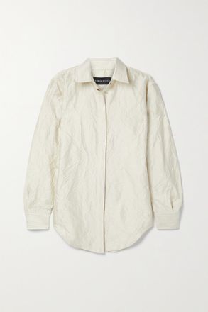 Brandon Maxwell Camicia In Twill Di Raso Increspato The Allie - Bianco sporco