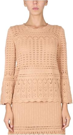 Moschino Crewneck Lange Mouw Fla - Dames - Ronde hals truien - Beige - S - Truien & Vesten