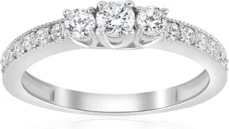 Pompeii3 1/2ct 3 Stone Diamond Ring 14K White Gold Size Selectable